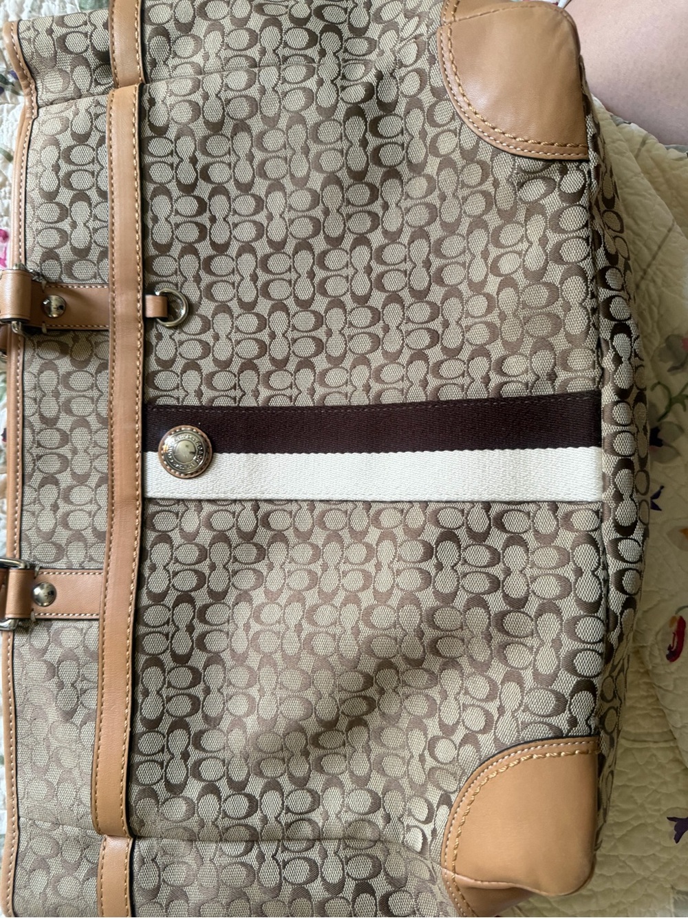 Coach Signature Canvas Tote in Tan, Brown & Cream with Leather Trim